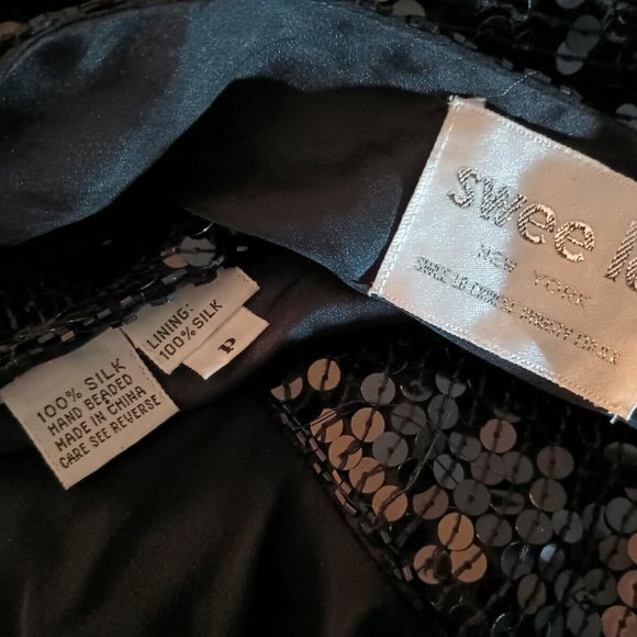 VTG Swee Lo Sequin Wiggle Silk Cowl Cascade Drape Neck PARTY DRESS S/P NEW - Picture 5 of 11